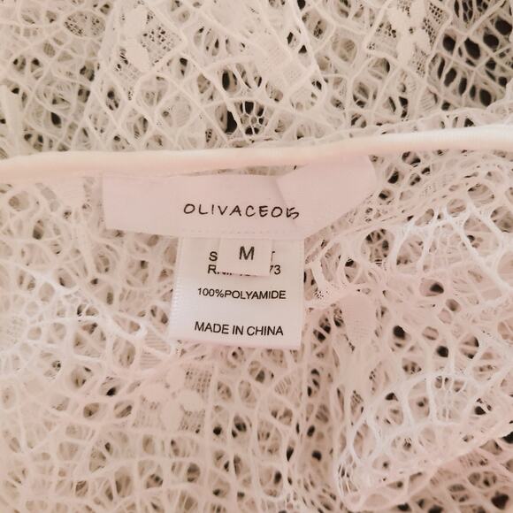 Olivaceous Sheer Short Sleeve Top White Medium Floral Crochet Lace, Raw Hem - Picture 3 of 3